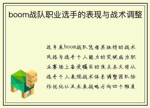 boom战队职业选手的表现与战术调整