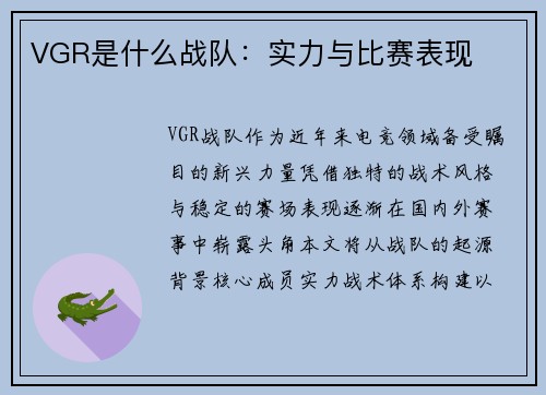 VGR是什么战队：实力与比赛表现